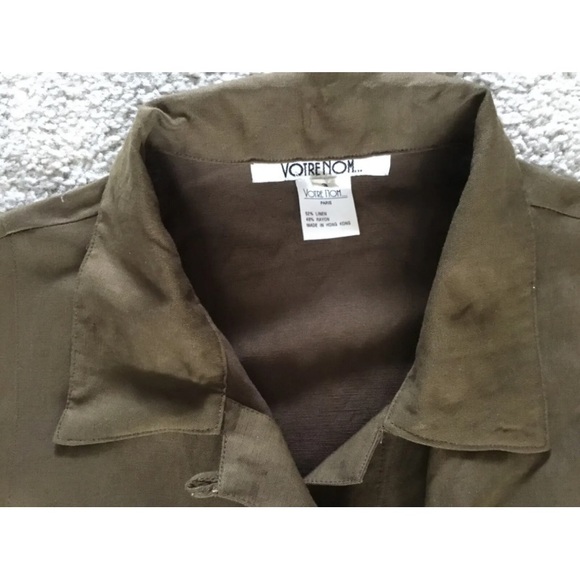 🇫🇷 NWOT Votre Nom Paris Olive Green Sleeveless Linen Blend Shirt Dress T3 M L - Picture 13 of 14